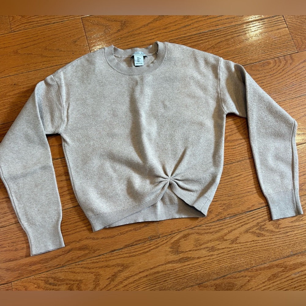 Rachel Zoe Twist Front Knit Sweater Beige Neutral Pullover Size Large